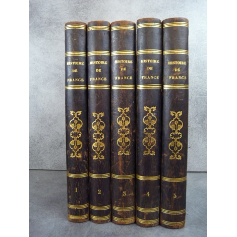 Anquetil Histoire de France 5/5 volumes gravures Paris Krabbe 1853 Reliures cuir de l'époque.