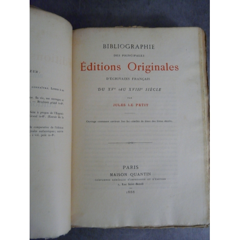 Jules le Petit Bibliographie des éditions originales du XVe au XVIIIe envoi de l'auteur, sur papier de hollande, broché.