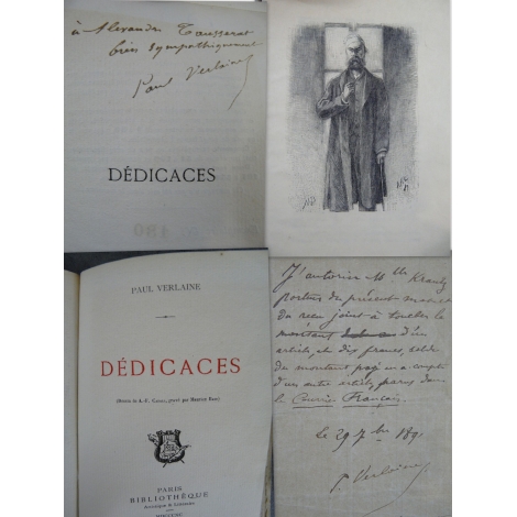 Paul Verlaine Dédicaces Envoi de Verlaine et feuillet manuscrit important ensemble fortement symbolique.