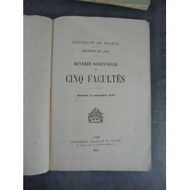 Collectif Rentrée solennelle des cinq facultés Lyon 15 novembre 1879 1880 Histoire universitaire