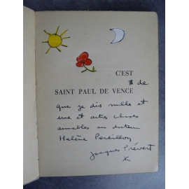 Jacques Prévert C'est à saint paul de Vence Bel envoi de Prévert enrichi de fleur lune et soleil coloriées