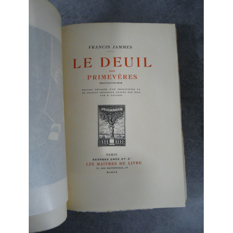 Françis Jammes Le Deuil des primevères Maîtres du Livre Georges Crès 1920 Numéroté sur papier de Rives