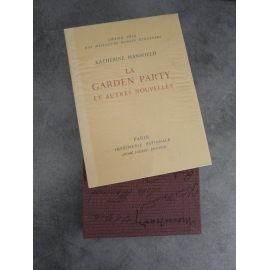 Mansfield Catherine Vertès Garden Party nouvelles Imprimerie Nationale Sauret numéroté lithographie Beau livre état de neuf