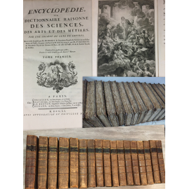 Diderot Encyclopédie ou dictionnaire raisonné des sciences. Les 17 vol in folio de texte Edition originale