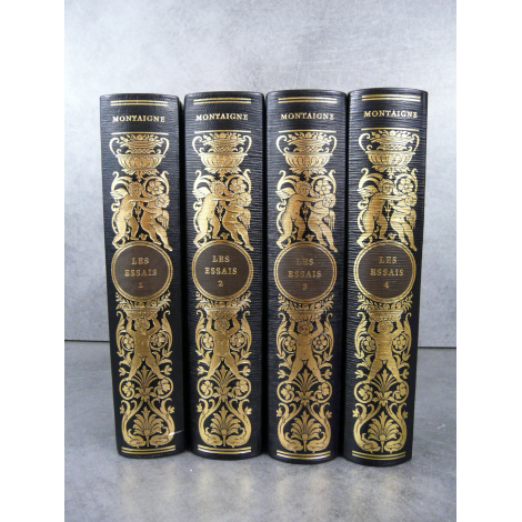 Montaigne Les essais Jean de Bonnot Bel exemplaire reliure cuir.Complet en 4 volumes