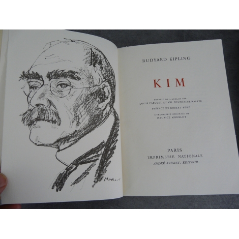 Kipling Rudyard Kim Mourlot lithographie Imprimerie Nationale Sauret numéroté Beau livre état de neuf