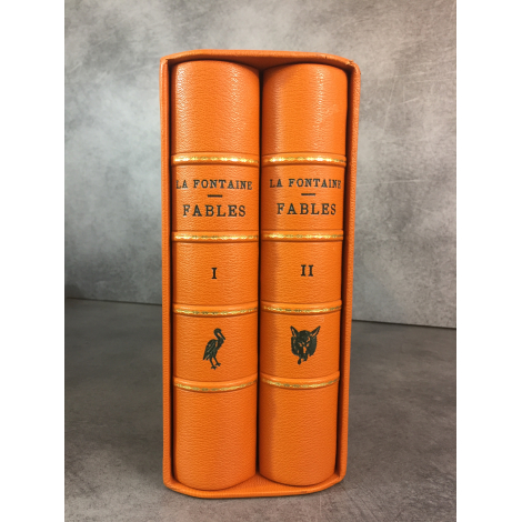 La Fontaine Les fables Bossard Un des 50 papier main d'Auvergne réimposé in8 Gravures avant la lettre. Reliures cuir