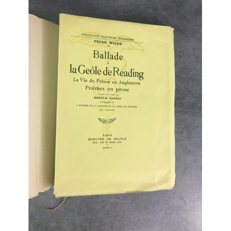 Wilde Oscar Ballade de la Géöle de Reading Histoire par Davray Edition originale des 55 sur Hollande