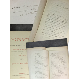 Horace traduit par Dethou envoi et lettre à Lucas de Montigny il remercie d'un article paru dans le courrier de Marseille