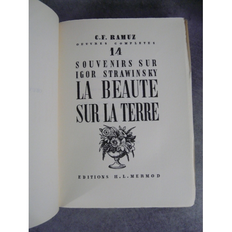 CF Ramuz souvenirs sur Igor Strawinsky Musicologie numéroté sur vergé chiffon bel exemplaire année 1941