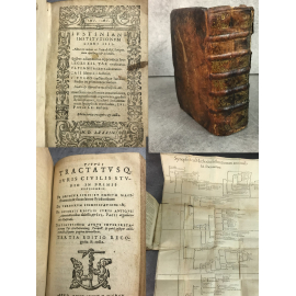 Justiniani institutionum Libri IIII Code justinien en 4 livres + Droit civil rom. + Tractatus 1583 Grands tableaux