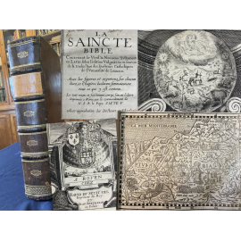 Importante Bible en Français et latin Rouen 1648 Jacques de Bay Louvain nombreuses gravures et cartes grand in folio.