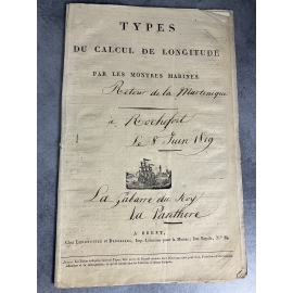Retour de la Martinique à Rochefort le 8 juin 1819 Gabarre du Roy La Panthère. Marine Voyage Brest