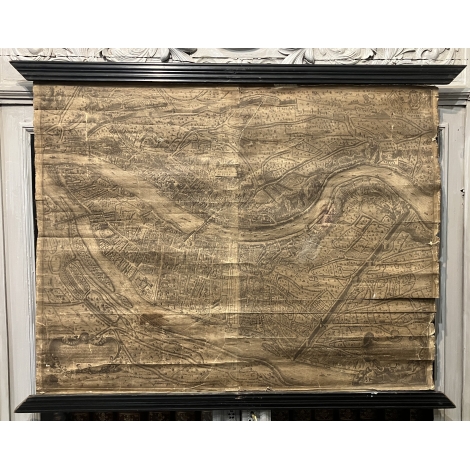 L'ancienne ville de Lyon plan XVIIe 1696 Menestrier Tardieu En deux feuilles anciennement assemblées sur toile.