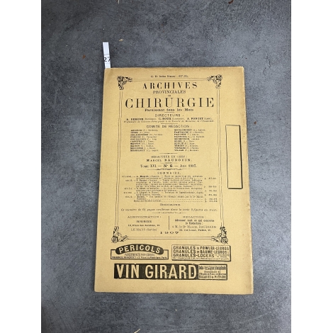 Médecine Archives de chirurgie Montprofit, Fauchet Imbert Longuet Baudoin N°6 Juin 1907