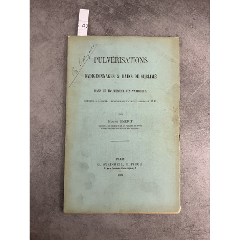 Médecine Elmire Emerit Variole Pulvérisations badigeonnage et bains de sublimé traitement des varioleux