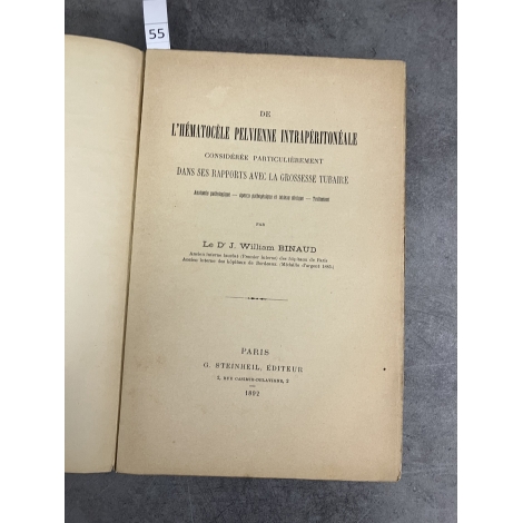 Médecine William Binaud Hématocèle pelvienne intrapéritonéale grossesse tubaire 1892 Gynécologie