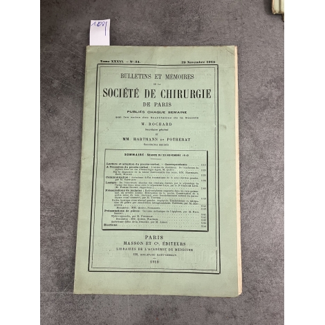 Médecine société de chirurgie 20 novembre 1910 Collectif Schwartz anévrisme