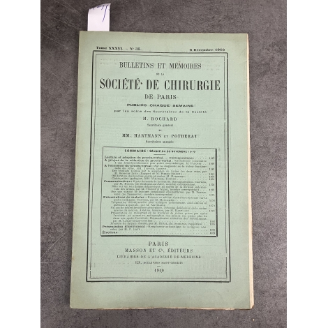 Médecine société de chirurgie 6 décembre 1910 Collectif Mauclair Hartmann