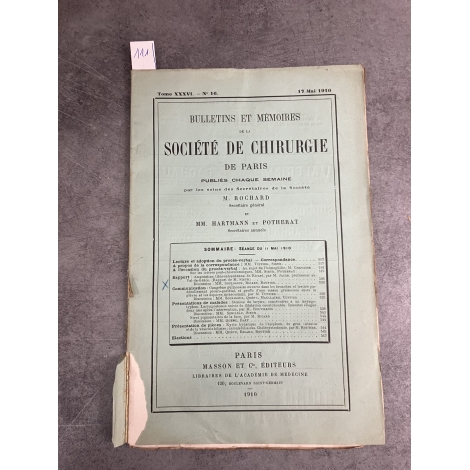 Médecine société de chirurgie 17 mai 1910 Collectif Chavanne Souligoux Tuffier