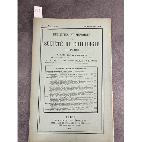 Médecine société de chirurgie 17 novembre 1914 Collectif Morestin Mauclaire
