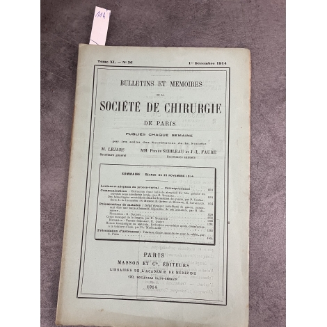 Médecine société de chirurgie 1 décembre 1914 Collectif plaies de guerre extraction balle