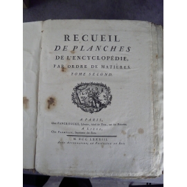 Diderot Panckoucke Encyclopédie planches tome II 298 planches horlogerie complète filets peche glaces etc