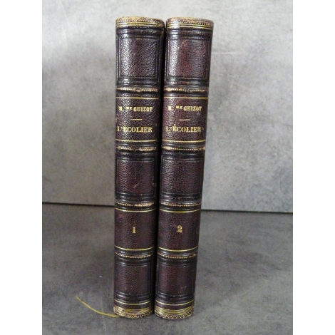 Guizot L'Ecolier 2 volumes reliés cuir gravures 1852 enfantina agréable exempalire