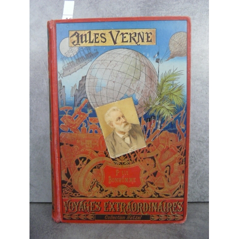 Hetzel Jules Verne ptit bonhomme cartonnage portrait collé dos au phare Voyages extraordinaires