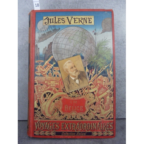 Hetzel Jules Verne l'ile à Hélice cartonnage portrait collé, dos au phare. Voyages extraordinaires