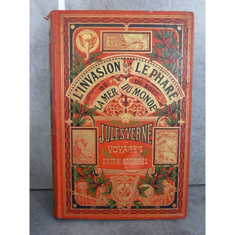 Hetzel Jules Verne l'invasion de la mer le phare du bout du monde cartonnage aux deux éléphants Voyages extraordinaire