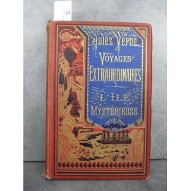 Hetzel Jules Verne l'ile mysterieuse cartonnage bannière bleue Voyages extraordinaires