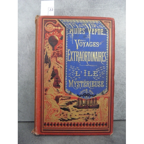 Hetzel Jules Verne l'ile mysterieuse cartonnage bannière bleue Voyages extraordinaires