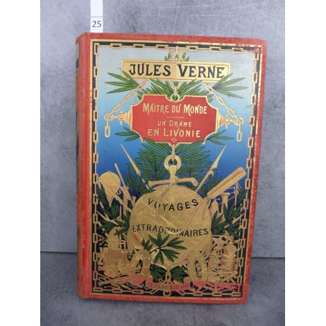 Hetzel Jules Verne Maître du monde Drame en Livonie, Globe doré dos au phare voyages extraordinaires