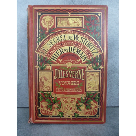 Hetzel Jules Verne le secret de W.Storitz Hier et demain cartonnage à un éléphant dos au phare Voyages extraordinaires