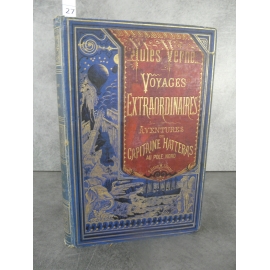 Hetzel Jules Verne Aventures du Capitaine Hatteras cartonnage bannière rouge sur percaline bleue Voyages extraordinaires