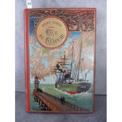 Hetzel Jules Verne Face au Drapeau Steamer Médaillon doré Voyages extraordinaires bon exemplaire